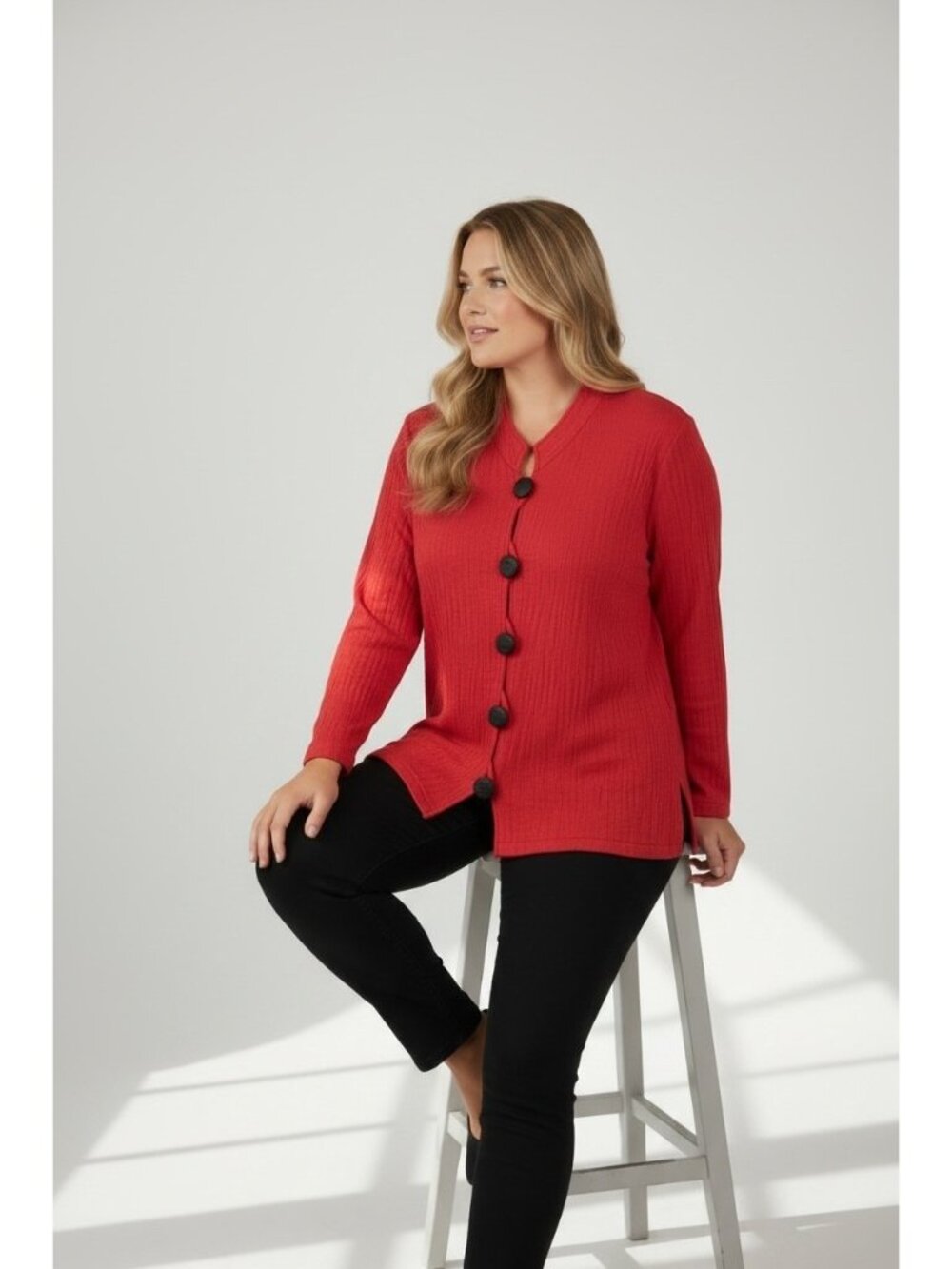 Caroline Rose Textured Red Crinkle Jacket 1X Rayon Blend Made in USA Art to Wear - Picture 2 of 7